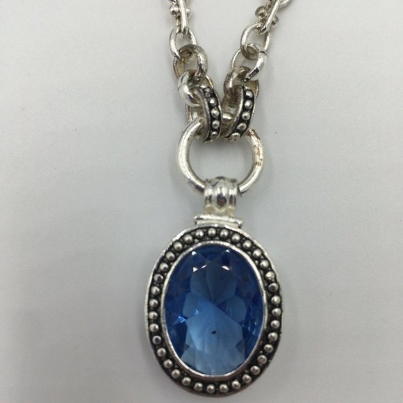 AVON Silver Plated (SP) Faceted Aqua Blue Rhinestone NECKLACE, 2003 - Picture 2 of 6
